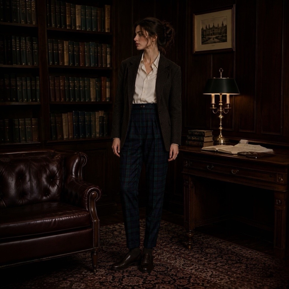 J. McLaughlin for Sanyo Wool Blackwatch Plaid Pants Size 6 USA Dark Academia